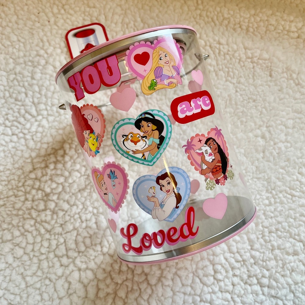 Disney Princess Clear Round Mailbox Tin Valentine Card Holder You Are Loved Pink